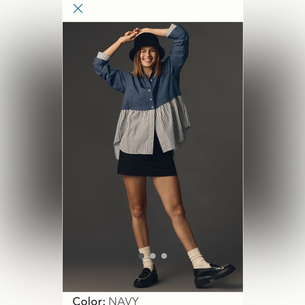 Anthropologie Navy and White Striped Top